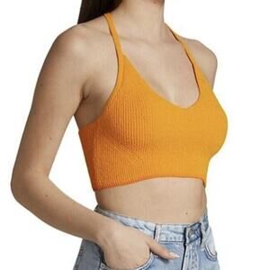 Rag & Bone NWT Soleil Cotton Rib Bra Top Yellow Size XL V-Neck Racer Back Crop